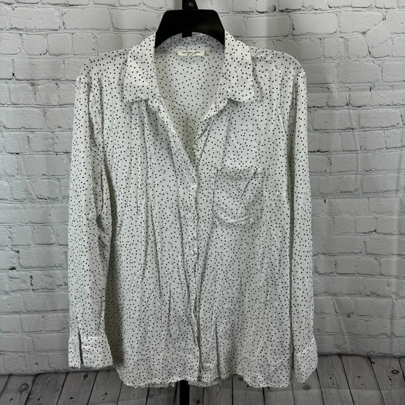 Beachlunchlounge White and Black Polka Dot Viscose Button Up Size Large - Picture 1 of 7